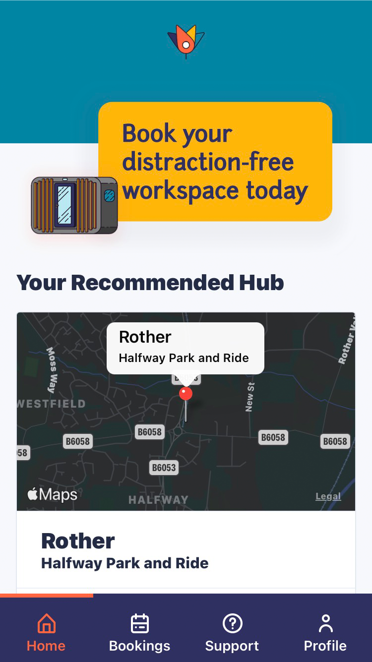 Screenshot from the Workfromhub app
