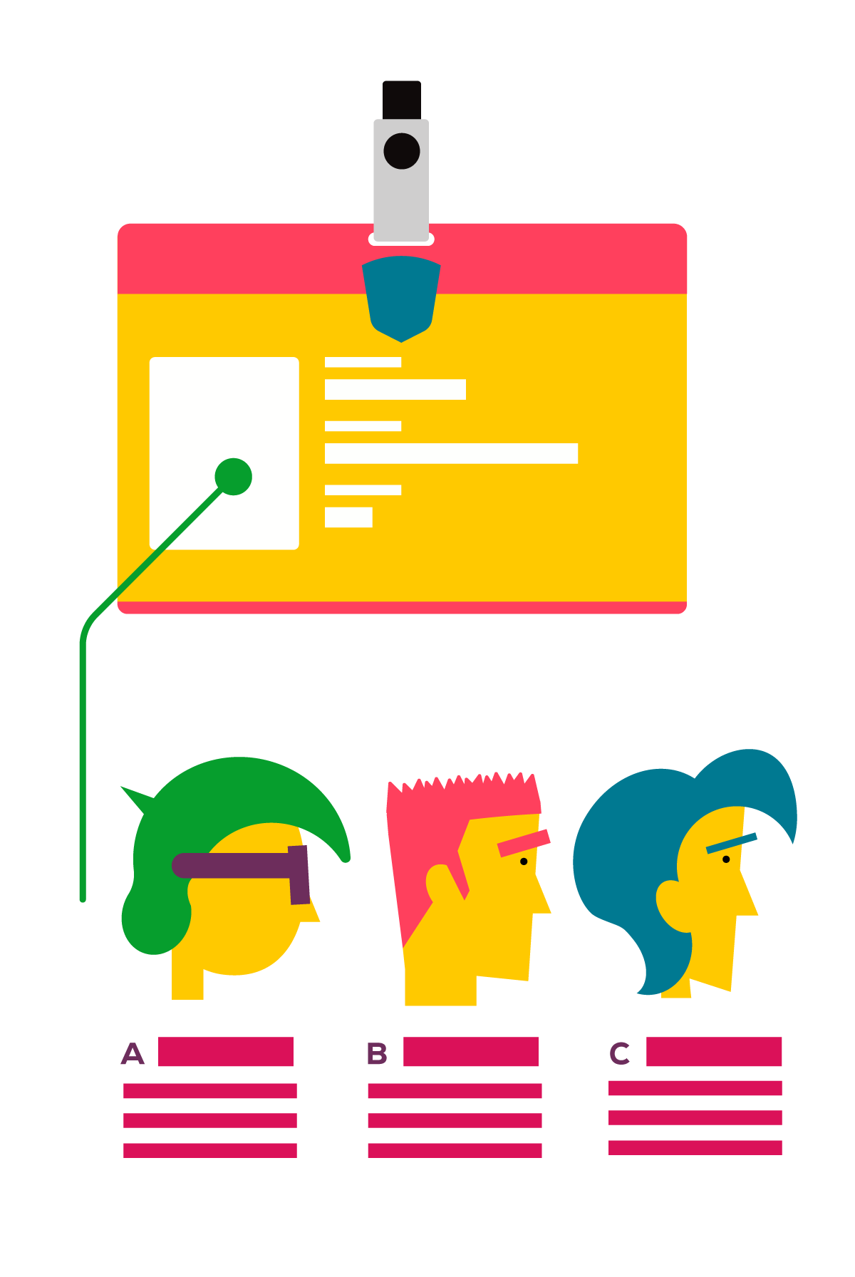illustration of school ID with three different profile pictures